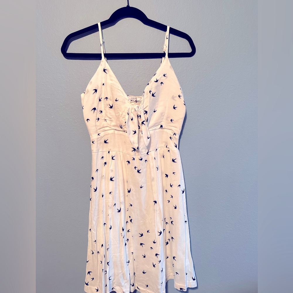 Purple Snow- Cute, Cotton Sun Dress with Navy Blue Birds- Large